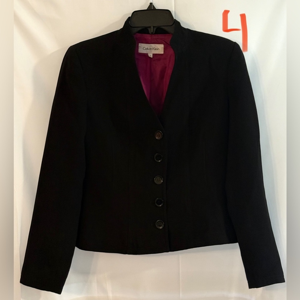Calvin Klein Women's Black Blazer with Purple Lining
